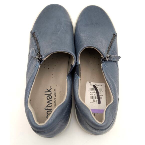 Softwalk Arezzo Sneaker Shoes Side Zip Women's Leather Blue Size US9.5 EU40 - Picture 5 of 12